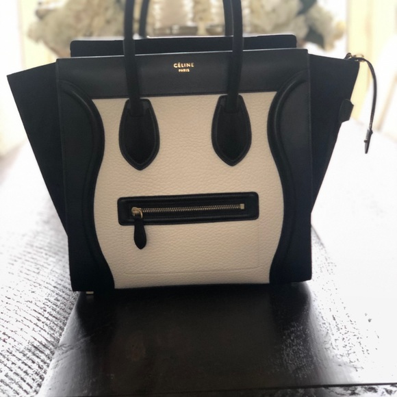 MINI LUGGAGE BAG IN BLACK & WHITE GRAINED CALFSKIN - Picture 6 of 13